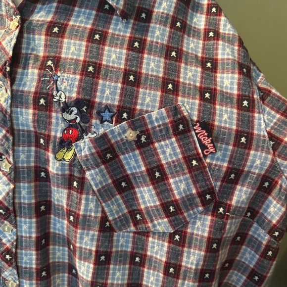 Y2K Disney Mickey Mouse Men’s Button Down Plaid Shirt - Picture 2 of 9